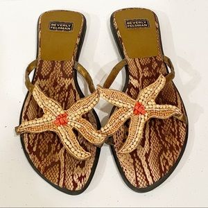 Beverly Feldman Star Fish Snake Print Sandals 10